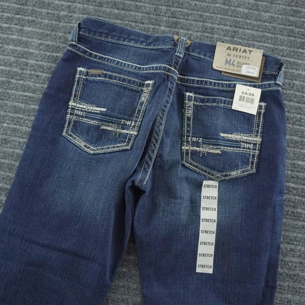 NWT Ariat M4 Relaxed Boot Cut Jeans Mens 33x30 Blue Stretch Denim Heavy Stitch - Picture 3 of 10